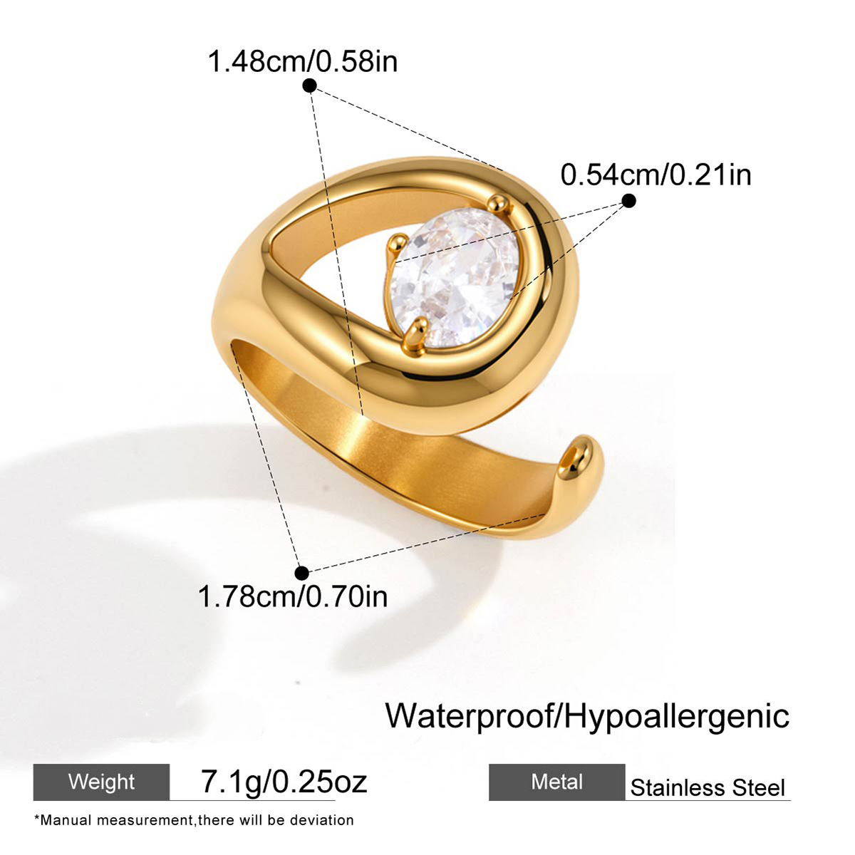 Stainless Steel White CZ Water Drop Hollow-out Open Ring