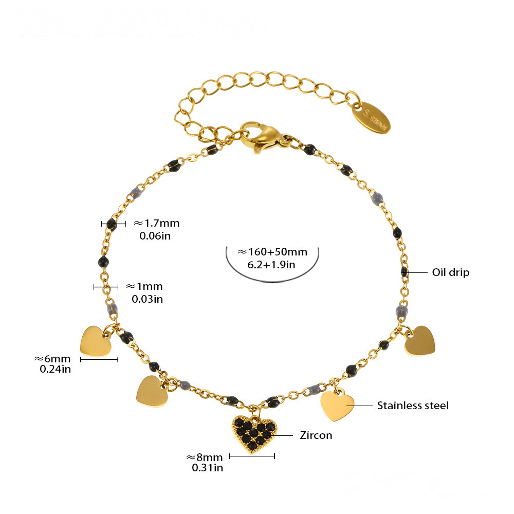 Stainless Steel Heart Shaped Cubic Zirconia Beaded Necklace Bracelet Anklet Jewelry Suit