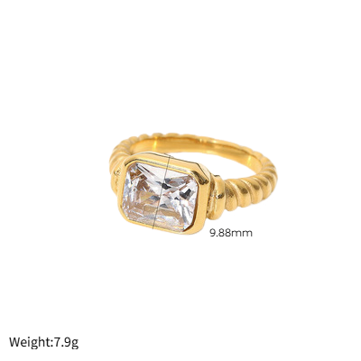 Light Luxury Stainless Steel White Cubic Zirconia Ring