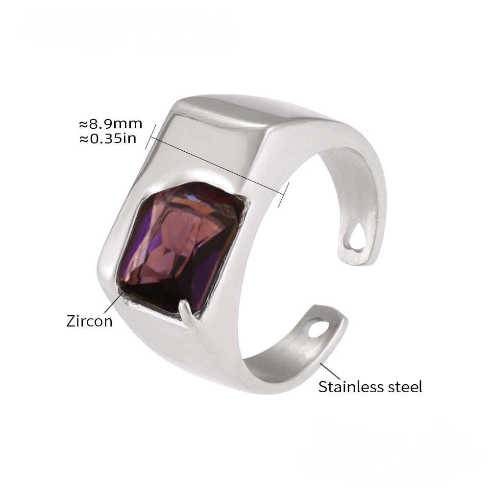 Polished Stainless Steel Geometric Inlaid CZ Cuff Ring