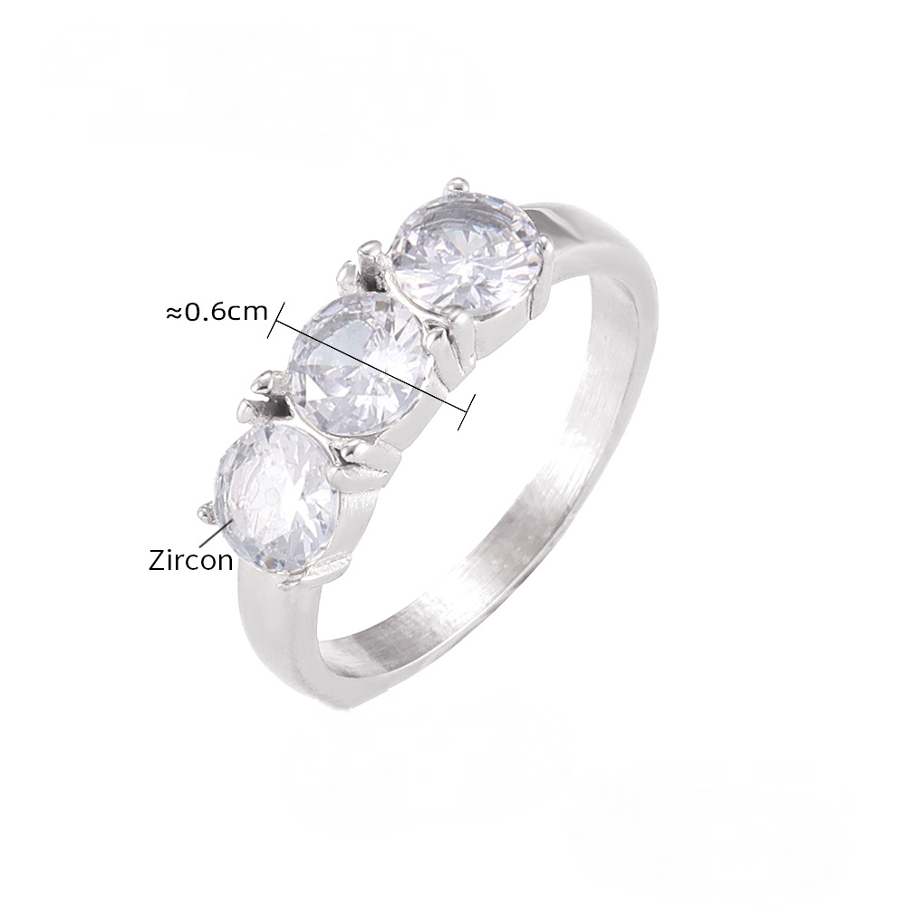 Stainless Steel Inlay with Three Cubic Zirconia Stones Ring