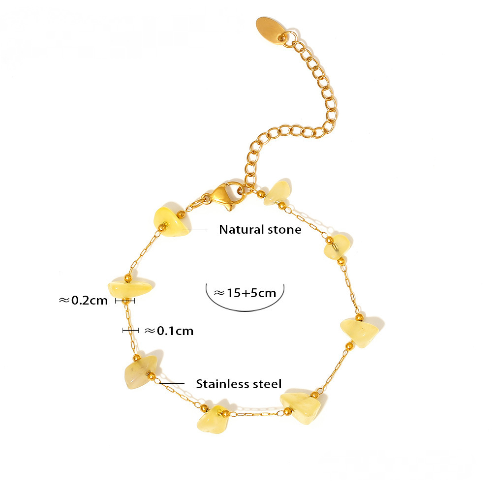Stainless Steel Yellow Natural Stone Beaded Necklace Bracelet Jewelry Suit