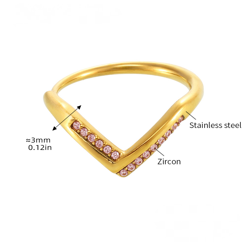 Bague ajustable en acier inoxydable avec zircone cubique en forme de V