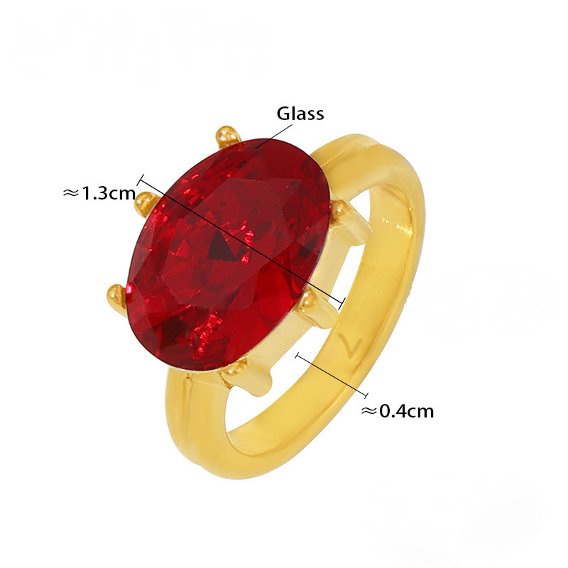 Stainless Steel Oval Glass Stone Ring