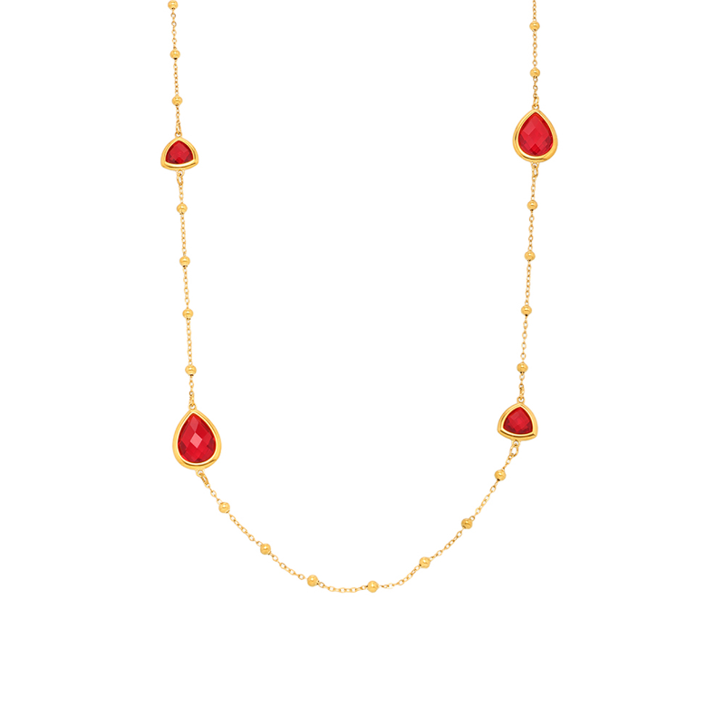 Czech Cut Water Droplet Glass Small Steel Ball Long Necklace