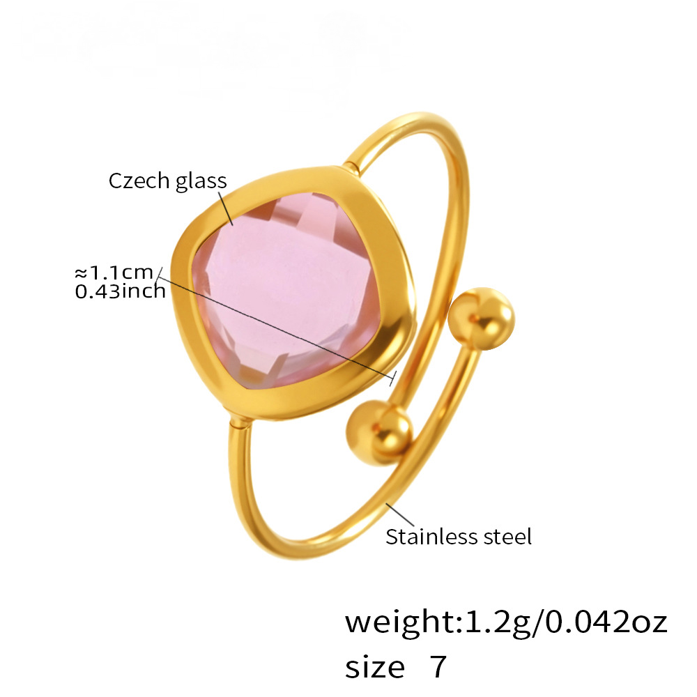 Square Cut Czech Glass Small Gold Bead Ring