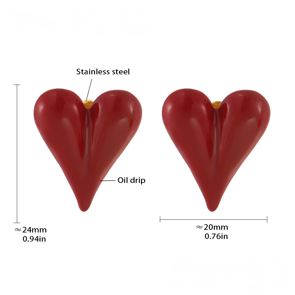 Stainless Steel Glazed Heart Stud Earrings