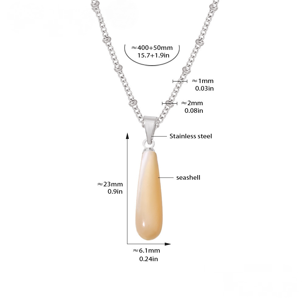 Stainless Steel Water Drop Shape Mother of Pearl Pendant Necklace