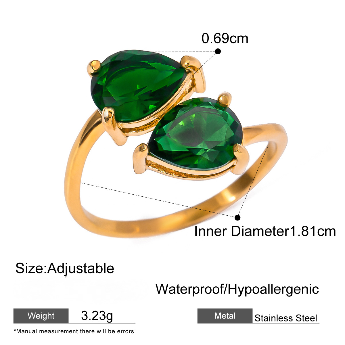 Stainless Steel Green Cubic Zirconia Ring Combination