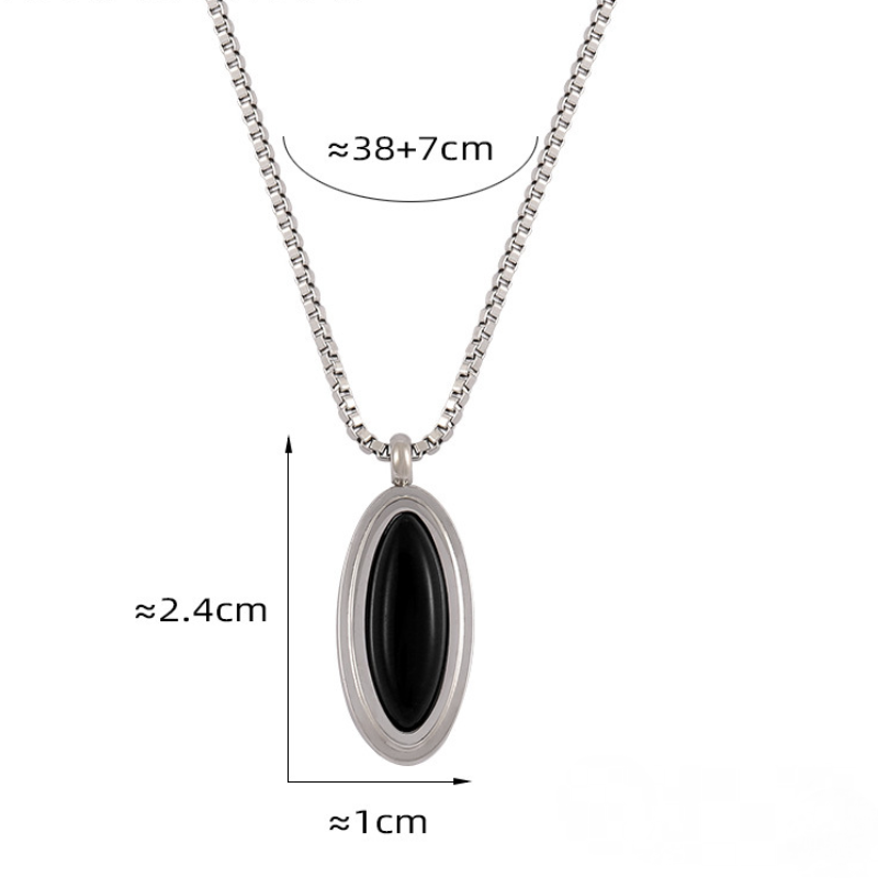 Oval Pendant Inlay with Tiger Eye Stone Stainless Steel Necklace