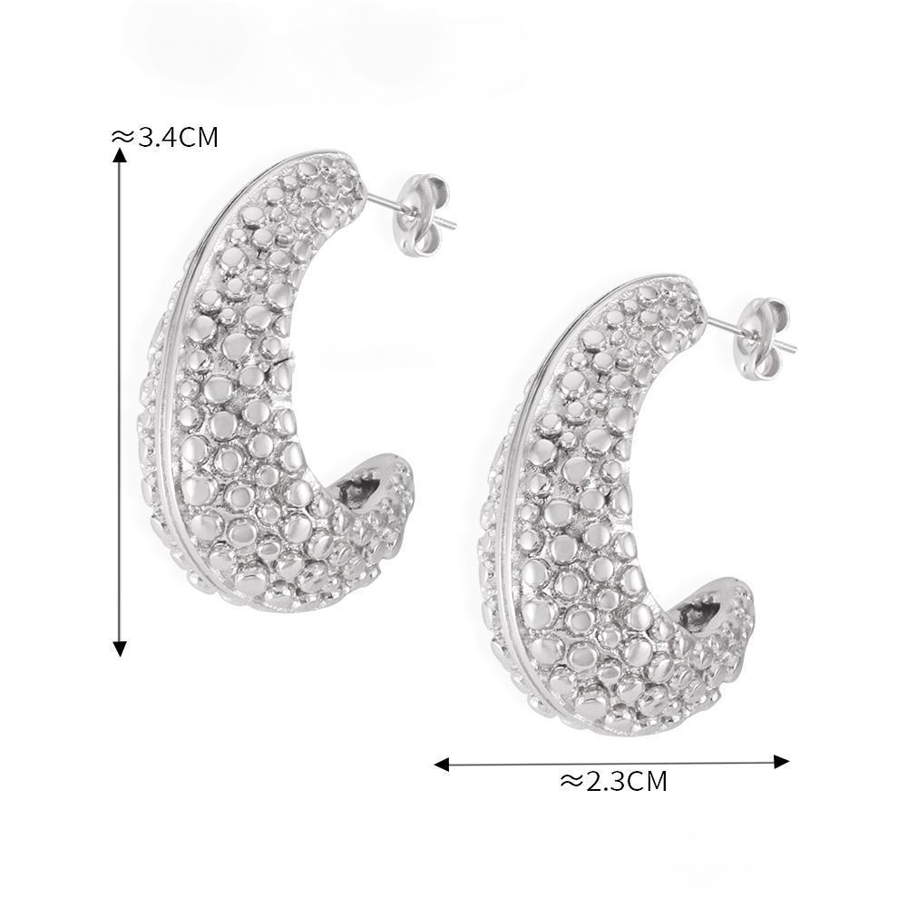 Stainless Steel Textured Exaggerated Hoop Earrings