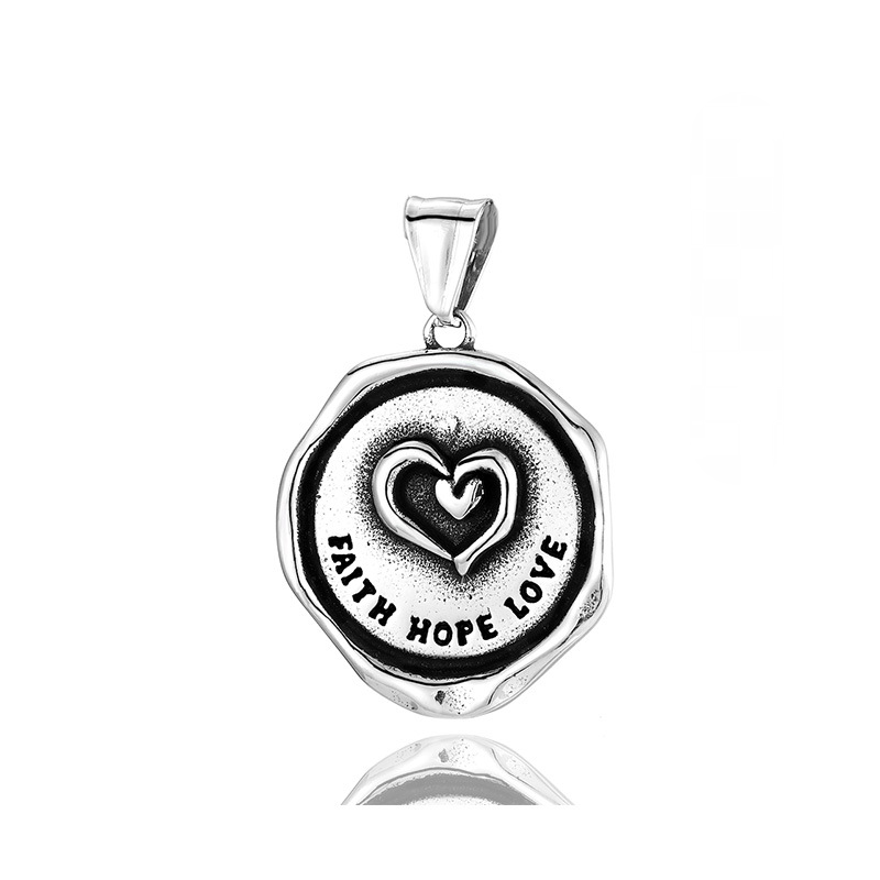 Stainless Steel Heart Pattern Round Pendant Necklace