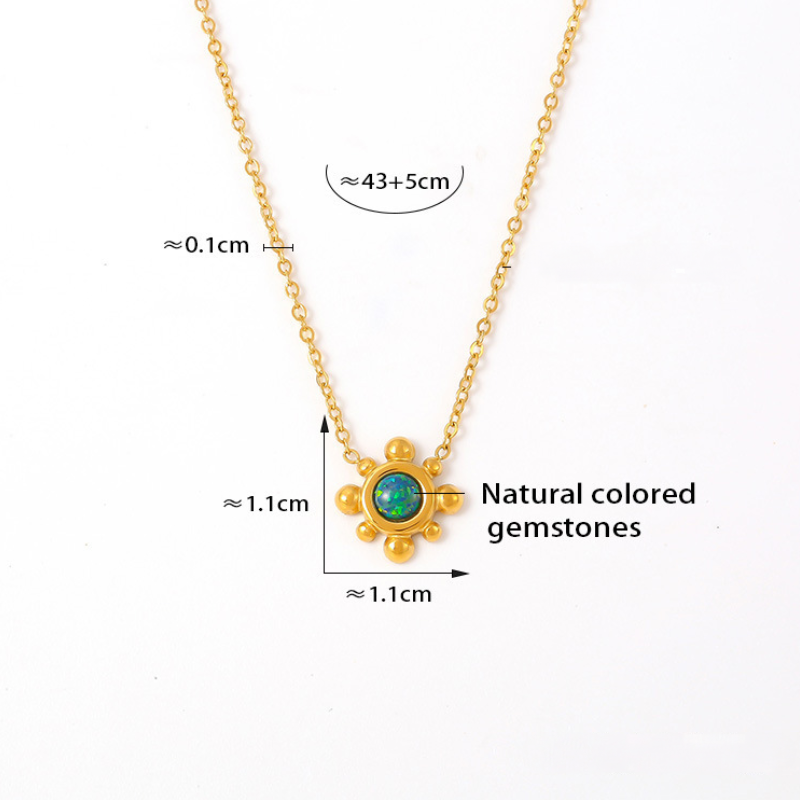 Sunflower Inlay Natural Gemstone Necklace Earrings Jewelry Suit