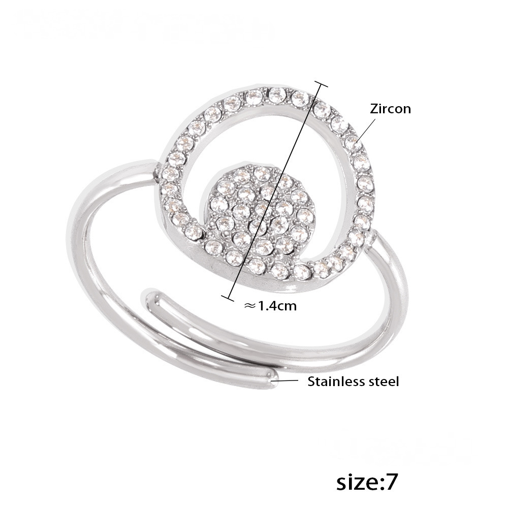 Double Circle Inlay Cubic Zirconia Bracelet Necklace Ring Jewelry Suit