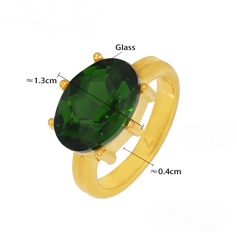 Stainless Steel Oval Glass Stone Ring