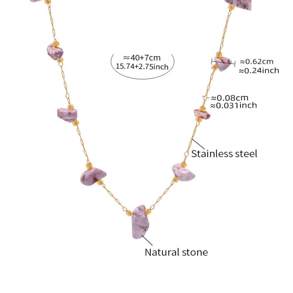 Candy Color Natural Stone Beaded Stainless Steel Necklace