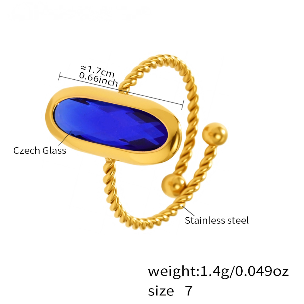 18K Gold PVD Czech Glass Threaded Steel Ball Ring