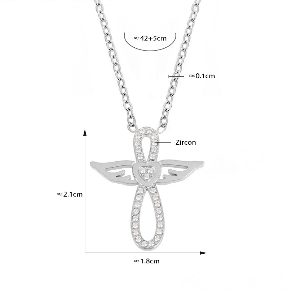 Angel Wings Inlay Cubic Zirconia Pendant Necklace Bracelet Jewelry Suit
