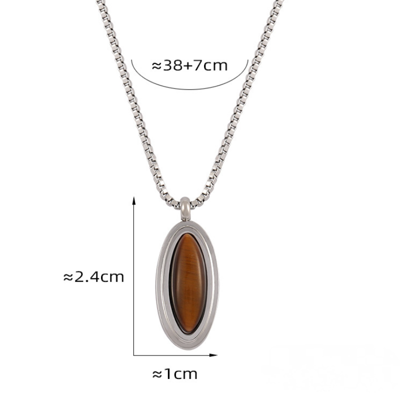 Oval Pendant Inlay with Tiger Eye Stone Stainless Steel Necklace