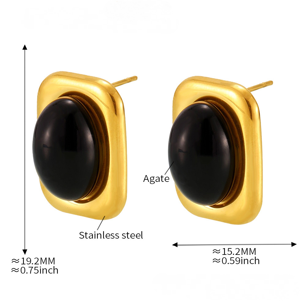 Natural Black Agate Earrings Necklace Ring Jewelry Suit