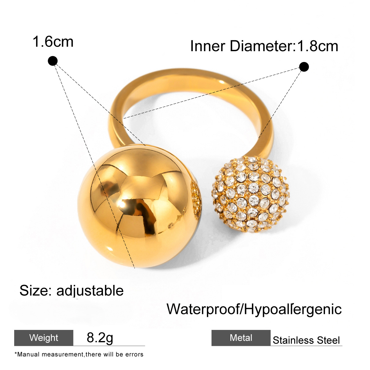 Stainless Steel 18K Gold PVD Diamond-set Open Ring