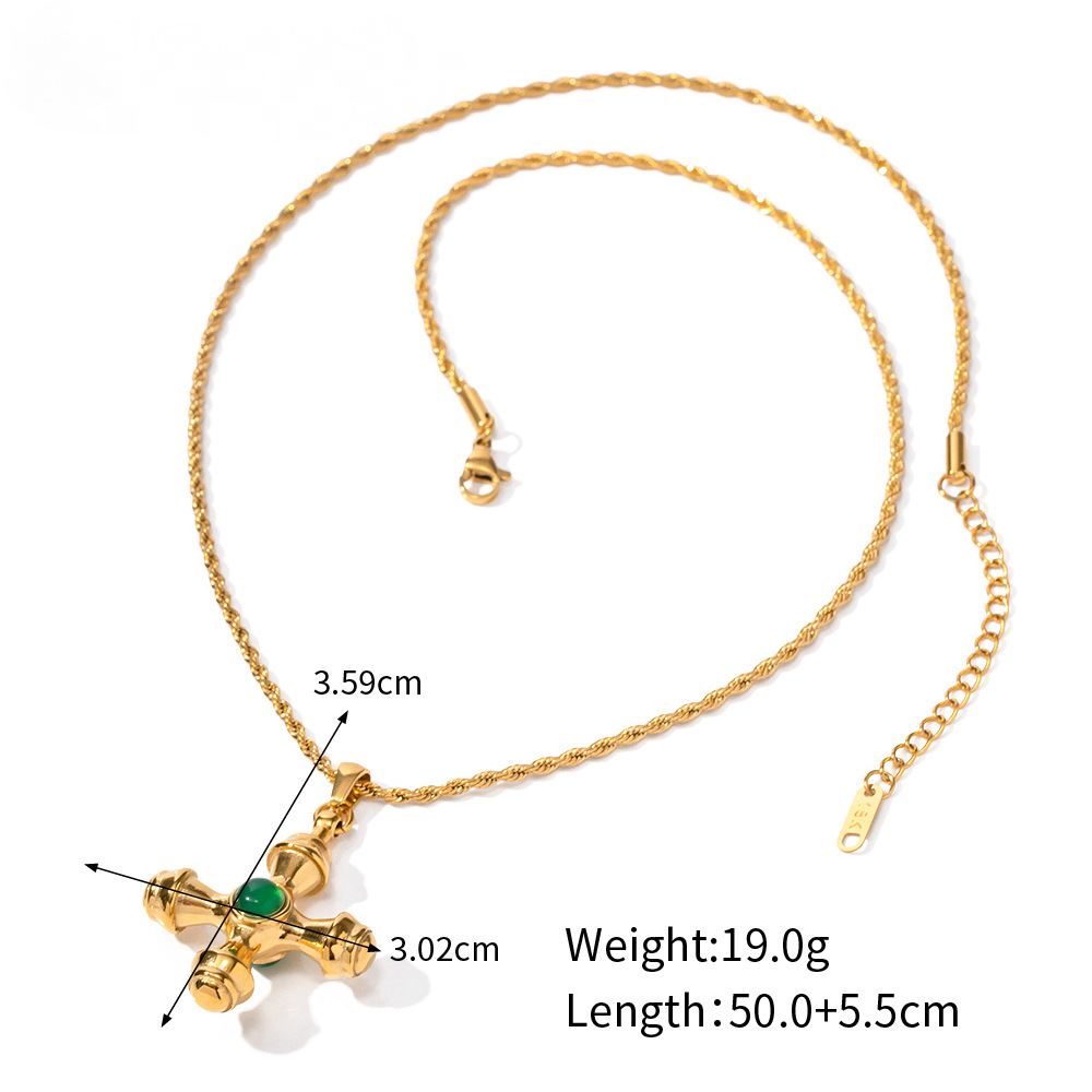Stainless Steel Inlaid Tiger's Eye Cross Pendant Necklace
