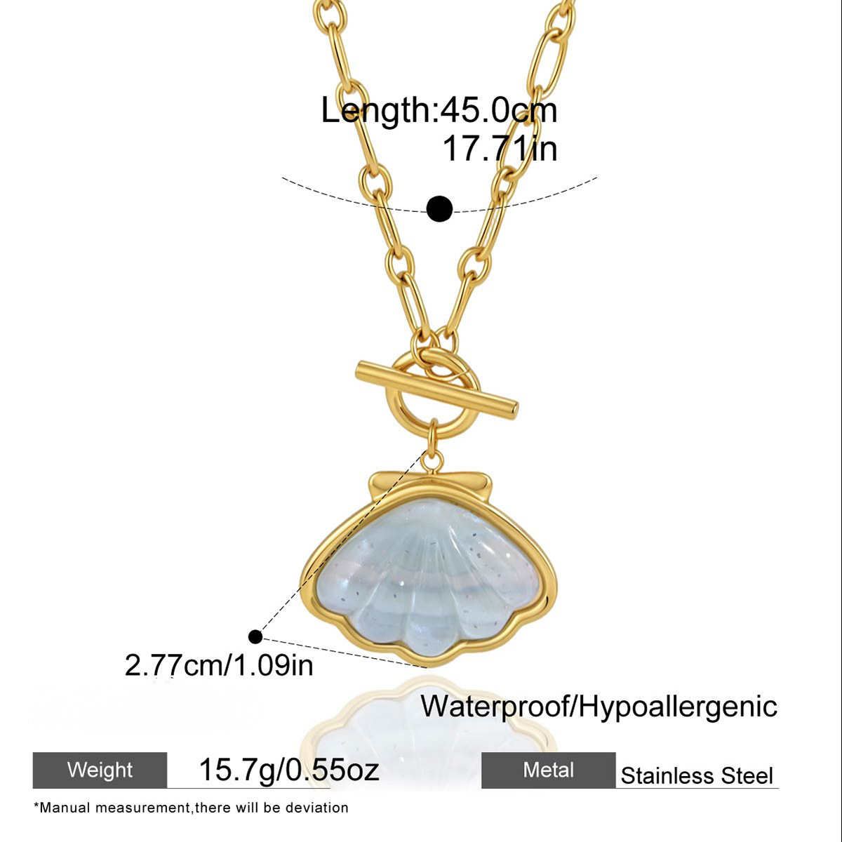 Stainless Steel Blue Shell Pendant Necklace Earrings Jewelry Set