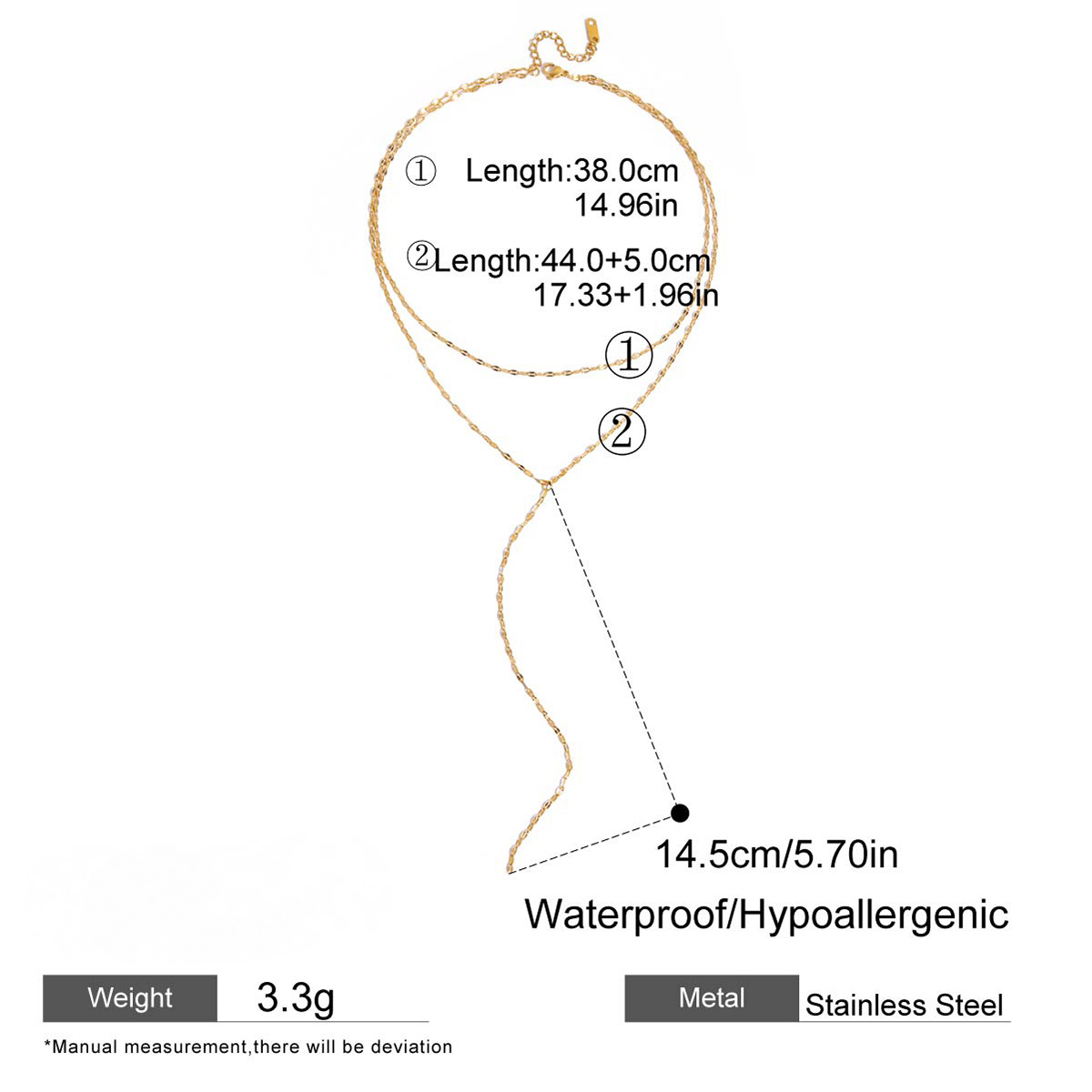 Stainless Steel Double-layer Lip Chain Lariat Necklace