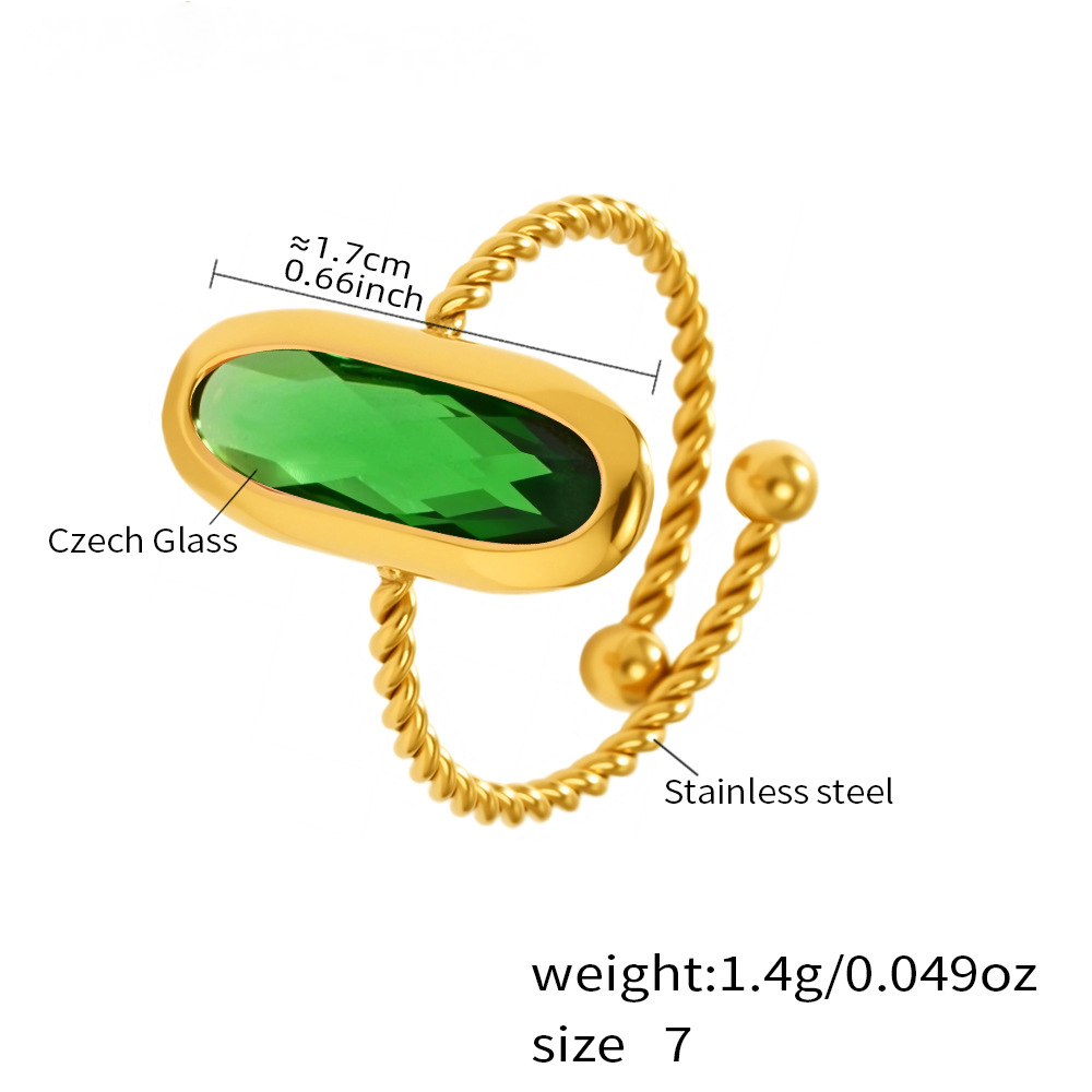 18K Gold PVD Czech Glass Threaded Steel Ball Ring