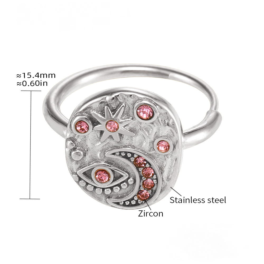 Stainless Steel Star and Moon Inlay Cubic Zirconia Ring