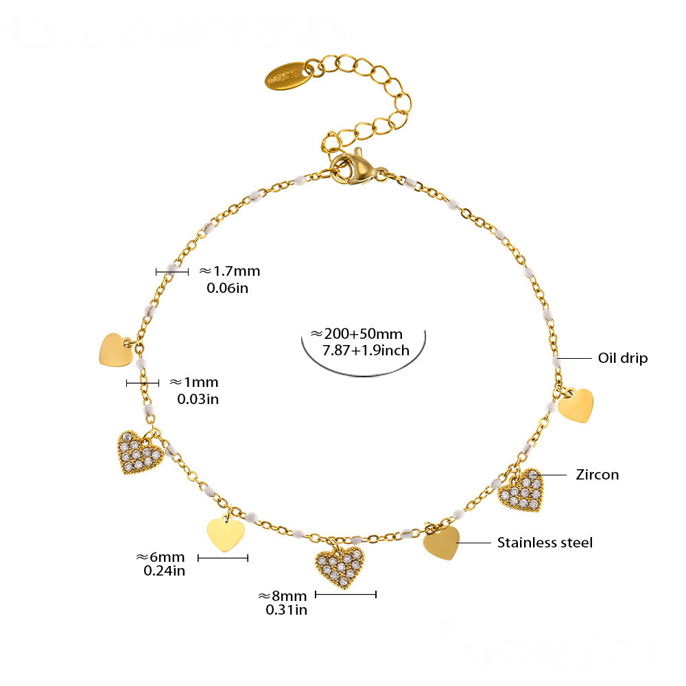 Stainless Steel Heart Shaped Cubic Zirconia Beaded Necklace Bracelet Anklet Jewelry Suit