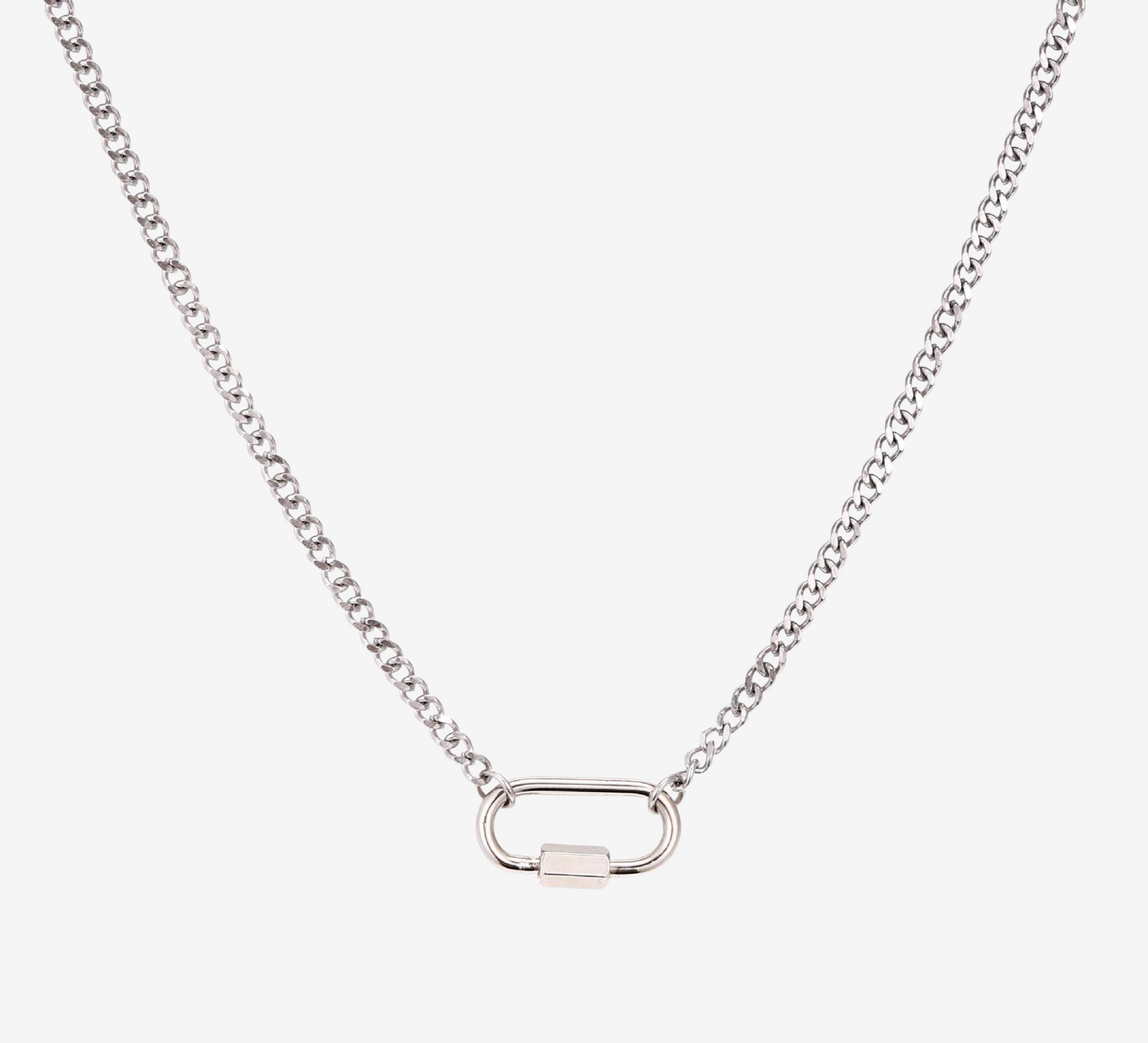 Stainless Steel Curb Chain Small Oval Carabiner Necklace