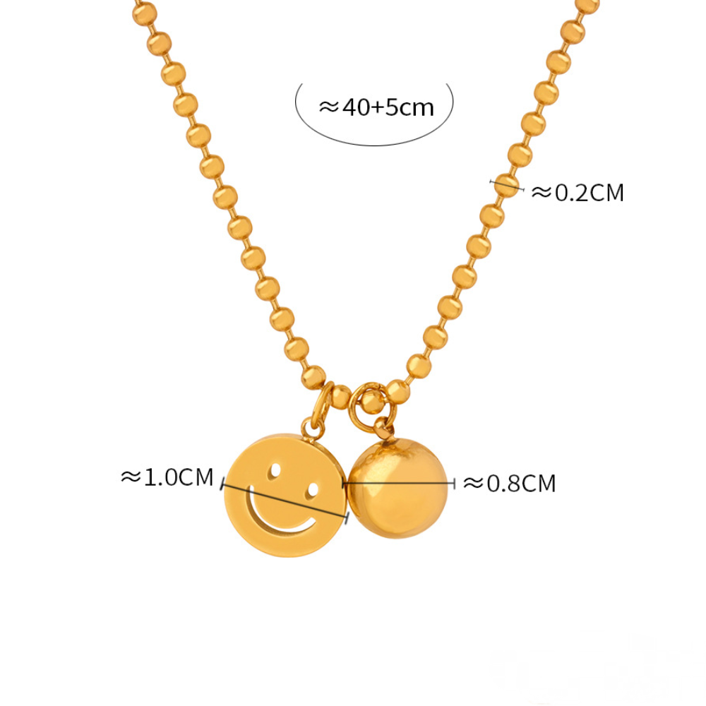 Smiley Face Bow Round Pendant Stainless Steel Necklace