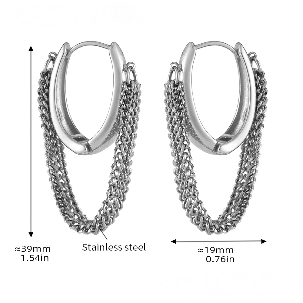 Stainless Steel Chain Tassel Huggie Earrings