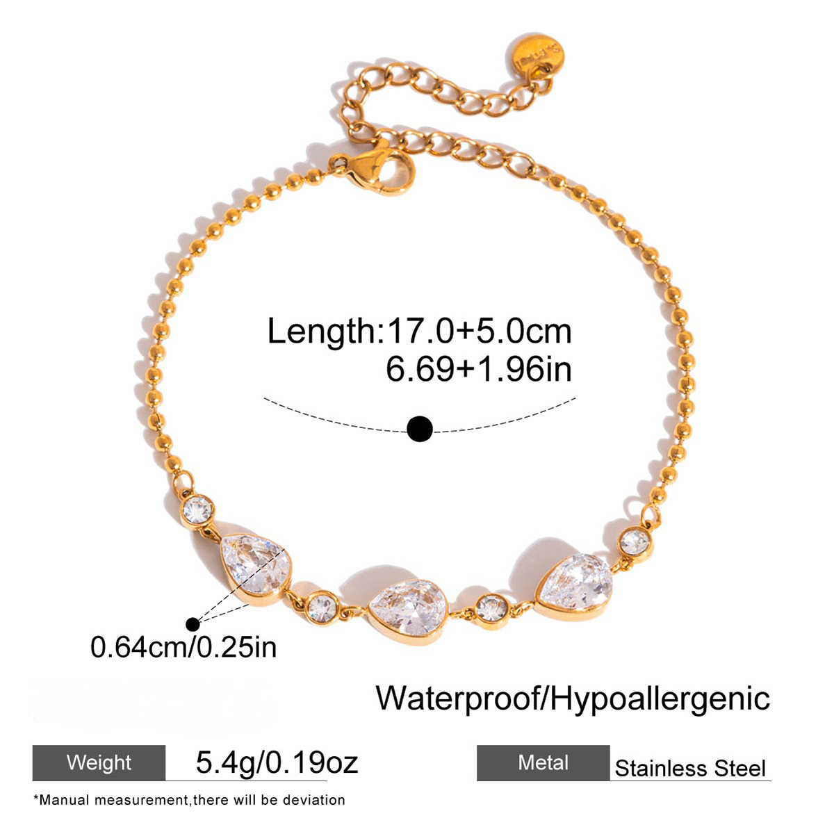 Stainless Steel White Round Gradient Cubic Zirconia Bracelet