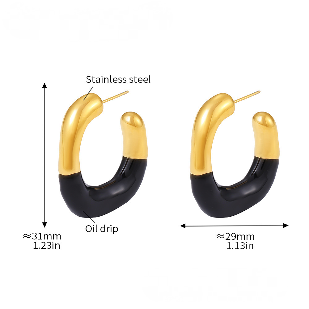 Stainless Steel Half Drop Oil Hoop Earrings