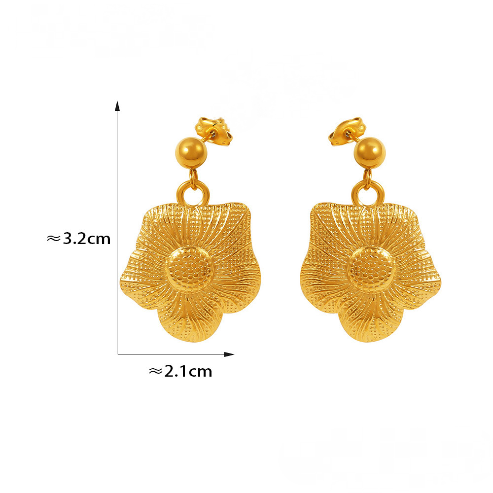 Stainless Steel Sunflower Drop Earrings