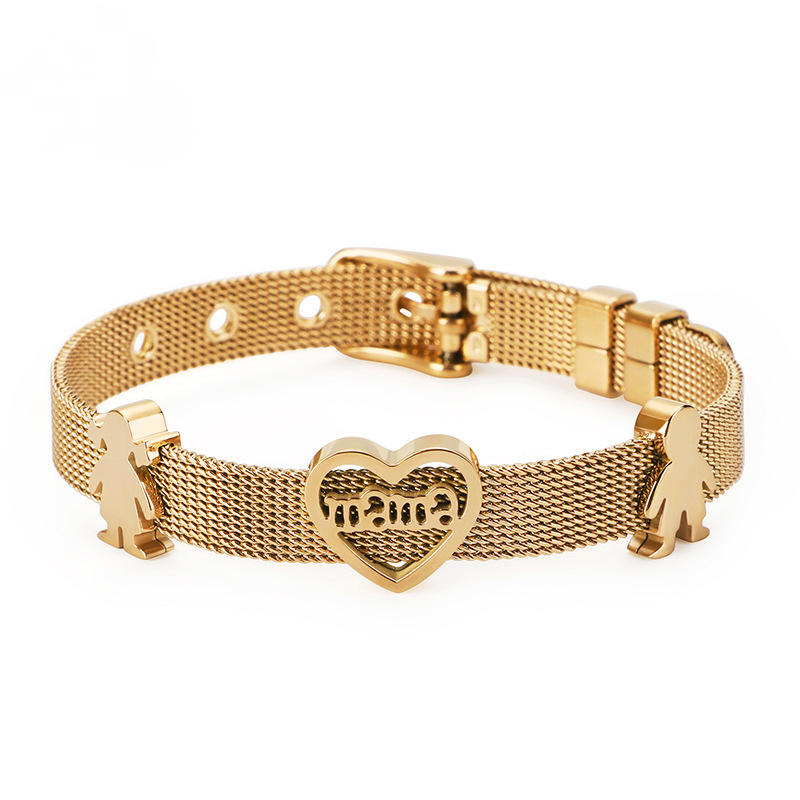 Stainless Steel Heart Shape Hollow Mesh Strap Bracelet