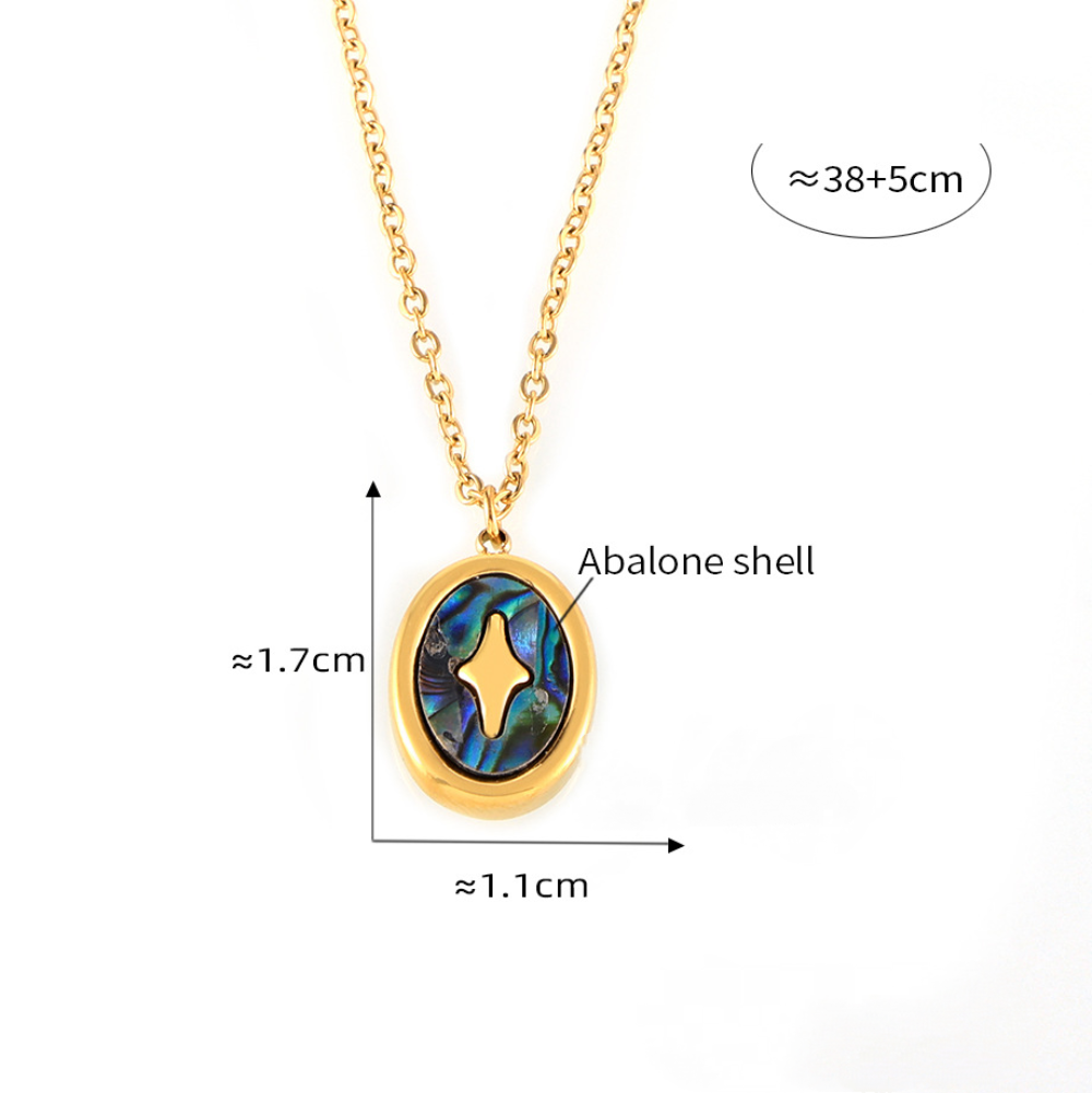 Stainless Steel Round Pendant Inlaid with Rainboew Shell Necklace