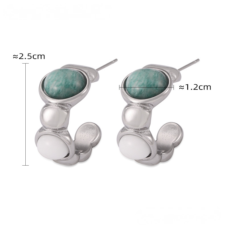 Natural Stone Stitching Round Beads Ring Earrings Bracelet Jewelry Suit