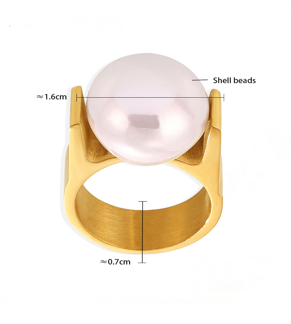 Stainless Steel 18K Gold PVD Large Imitation Pearl Ring