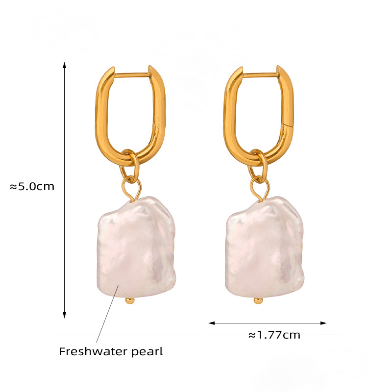 Irregular Freshwater Pearl Stainless Steel Drop Earrings