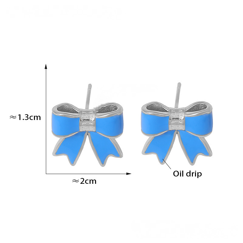 Stainless Steel Bowknot Drop Oil Stud Earrings