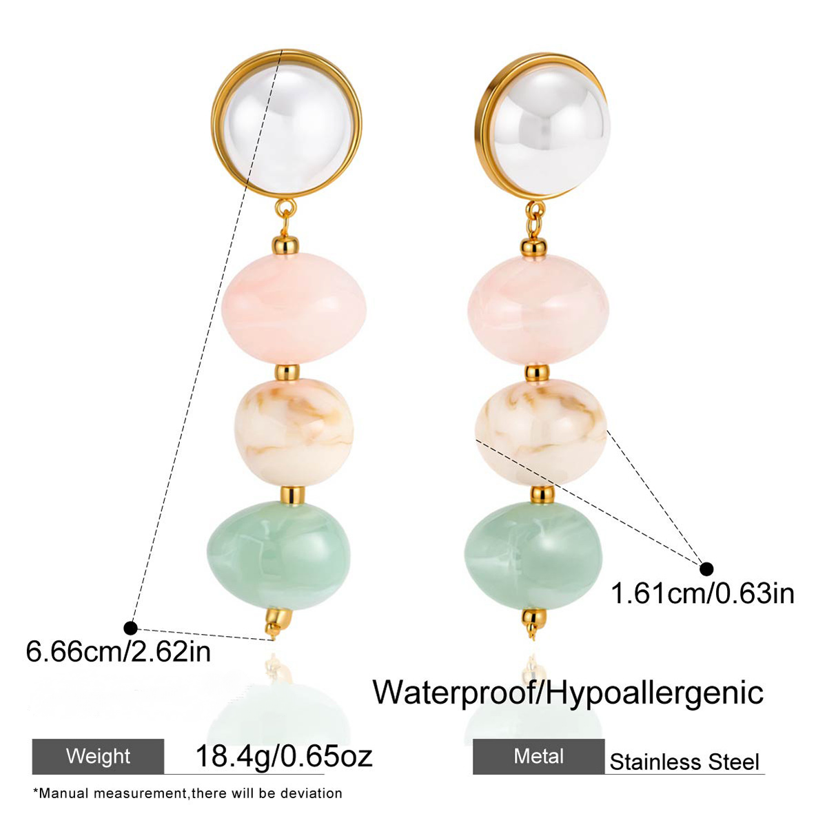 Stainless Steel Gradient Resin Tassel Drop Earrings