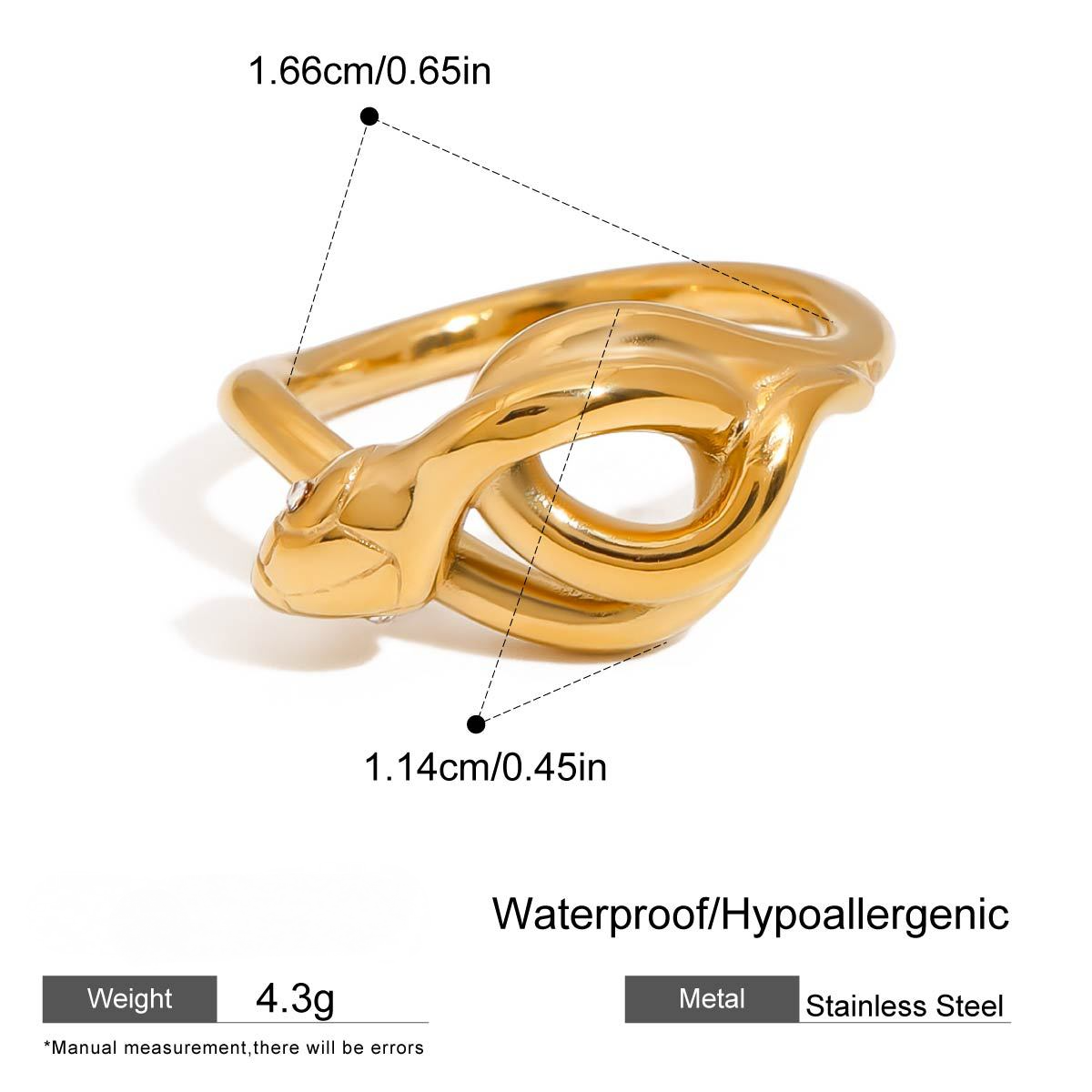 Stainless Steel Cubic Zirconia Spirit Snake Ring Combination