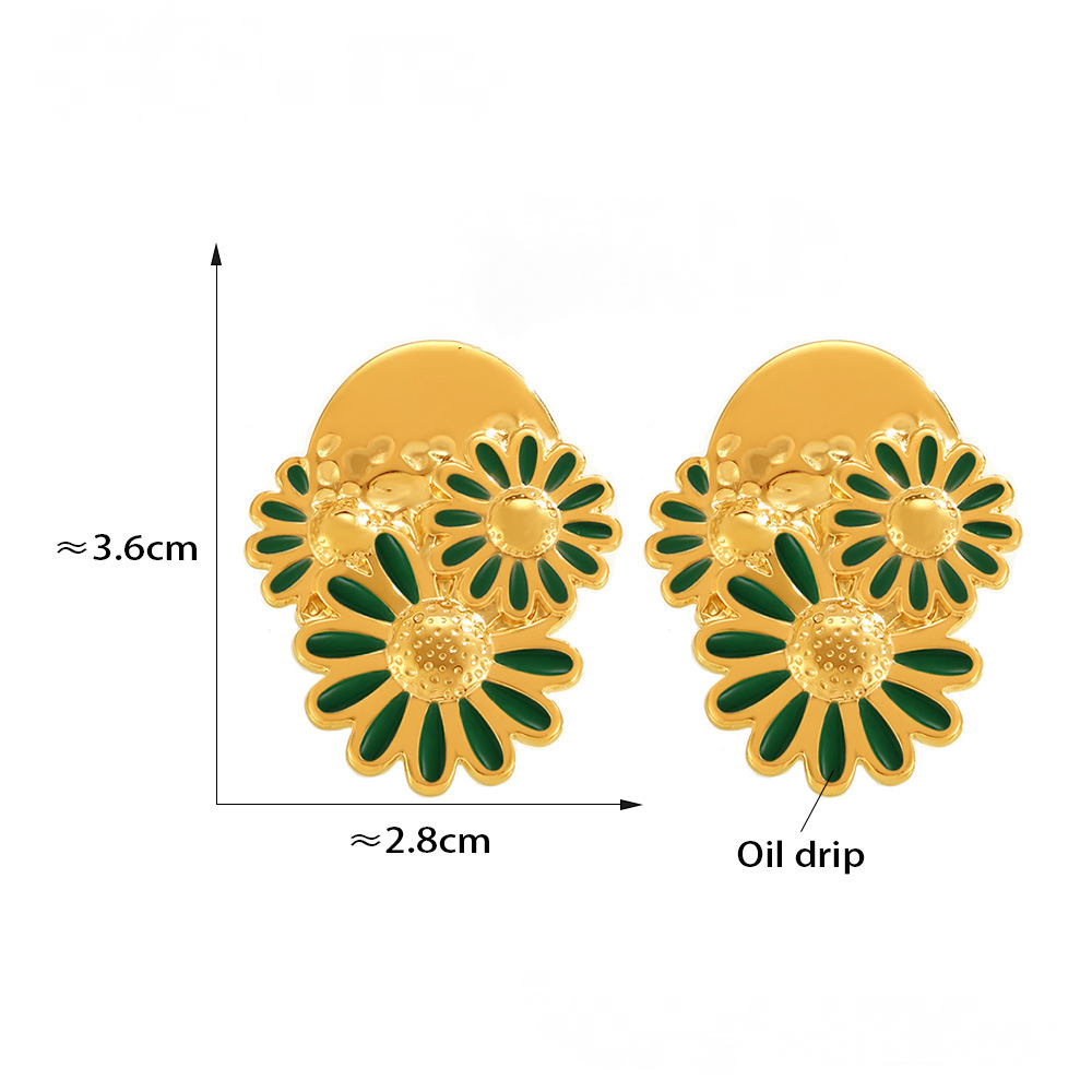 Stainless Steel Daisy Drop Oil Stud Earrings