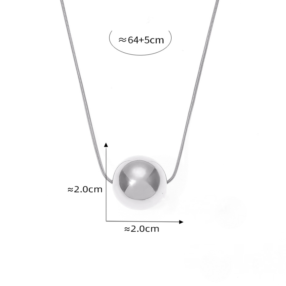 Stainless Steel Polished Round Bead Pendant Snake Chain Necklace