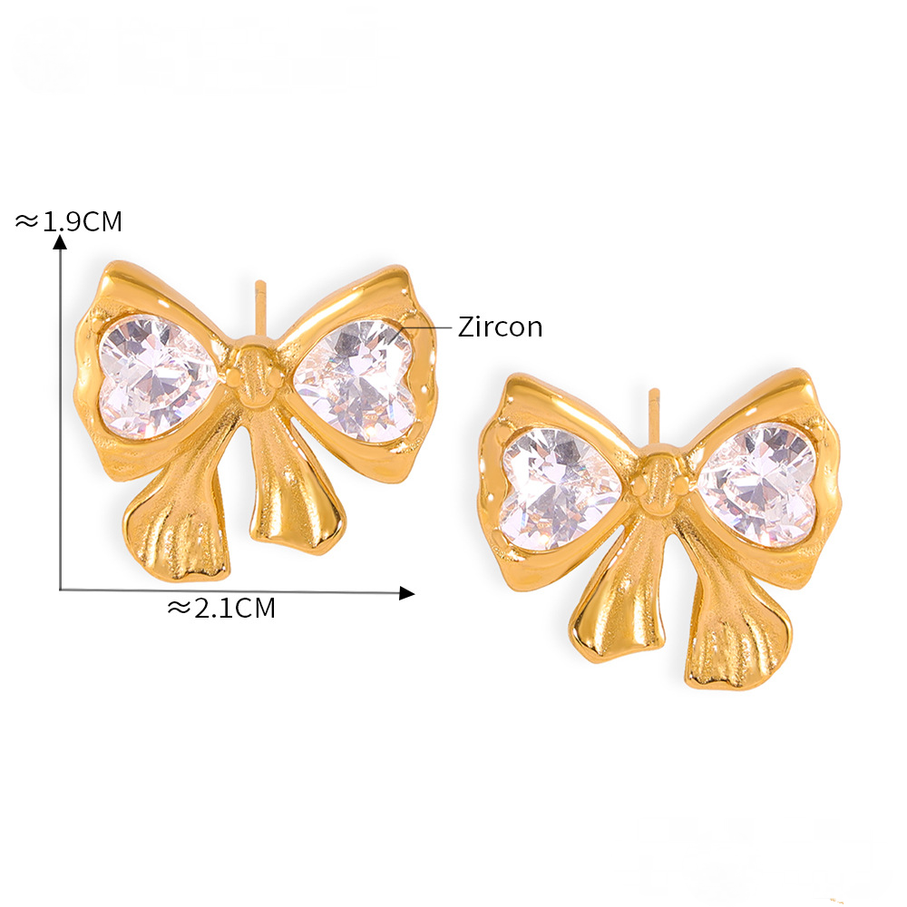 Heart Wrap Pendant Necklace Bowknot Cubic Zirconia Earrings Jewelry Suit