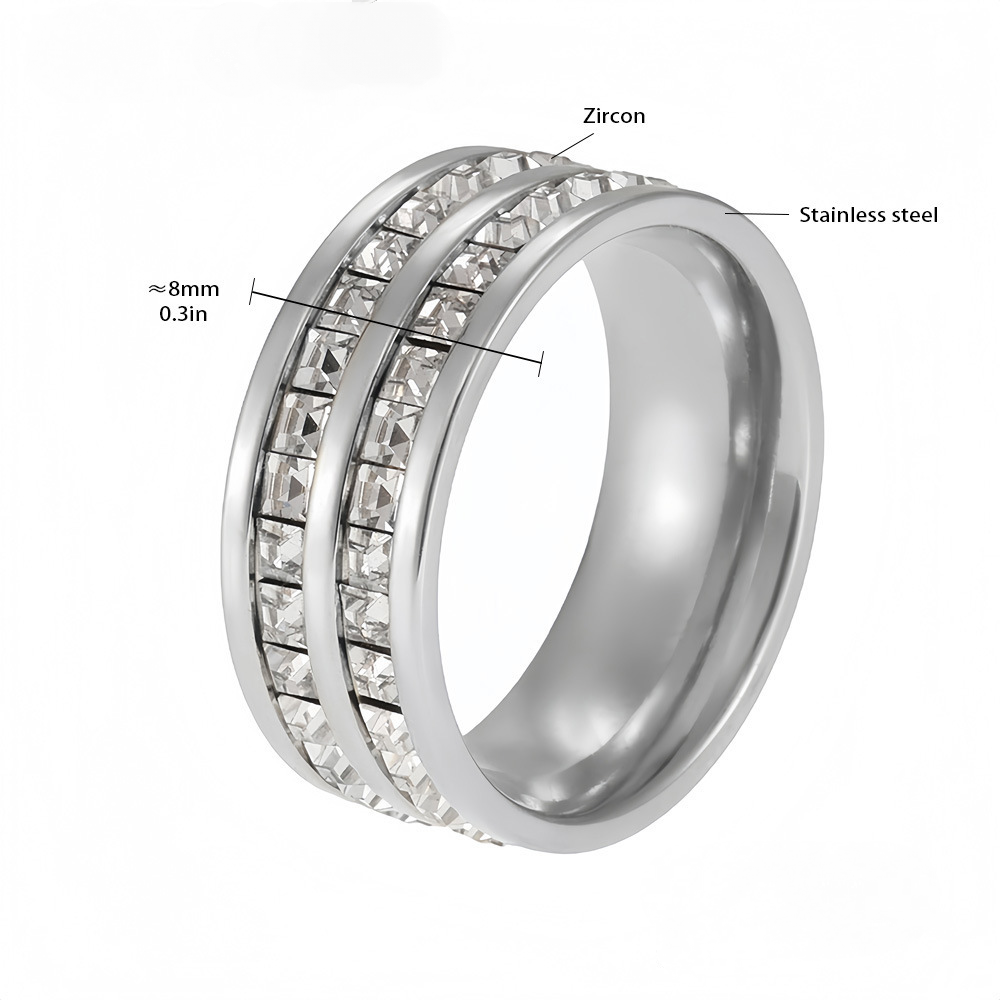 Stainless Steel Simple Double Layer Cubic Zirconia Ring