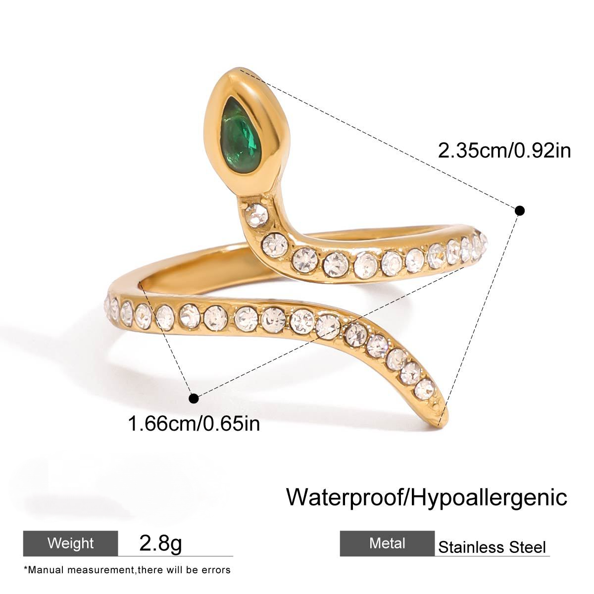 Stainless Steel Cubic Zirconia Spirit Snake Ring Combination